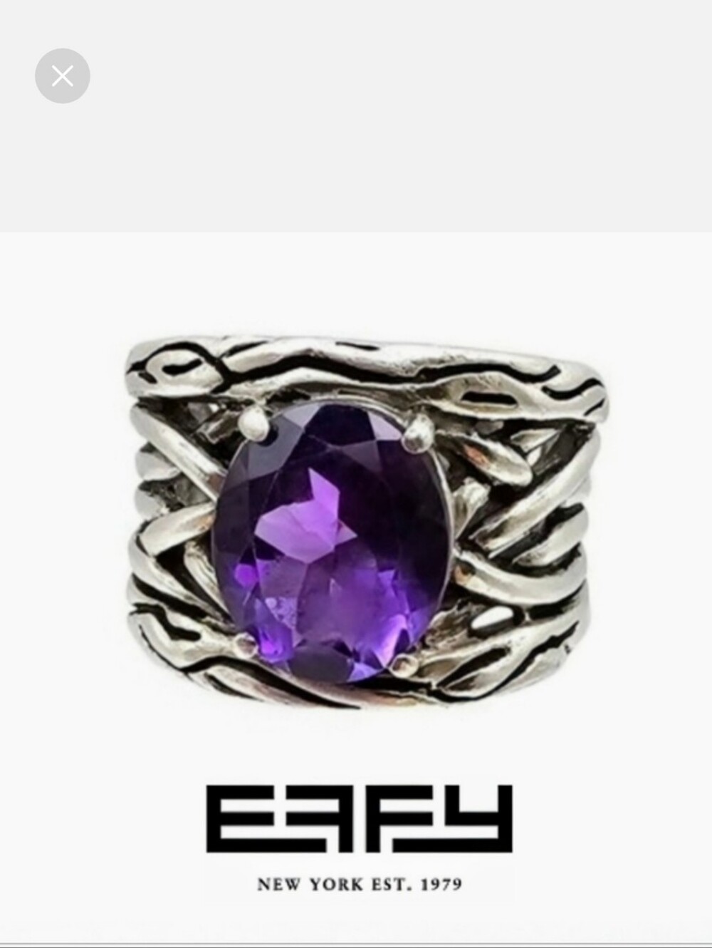 EFFY BH Lagoon Sterling Silver.925 Amethyst Wide Chunky Modern Statement Ring